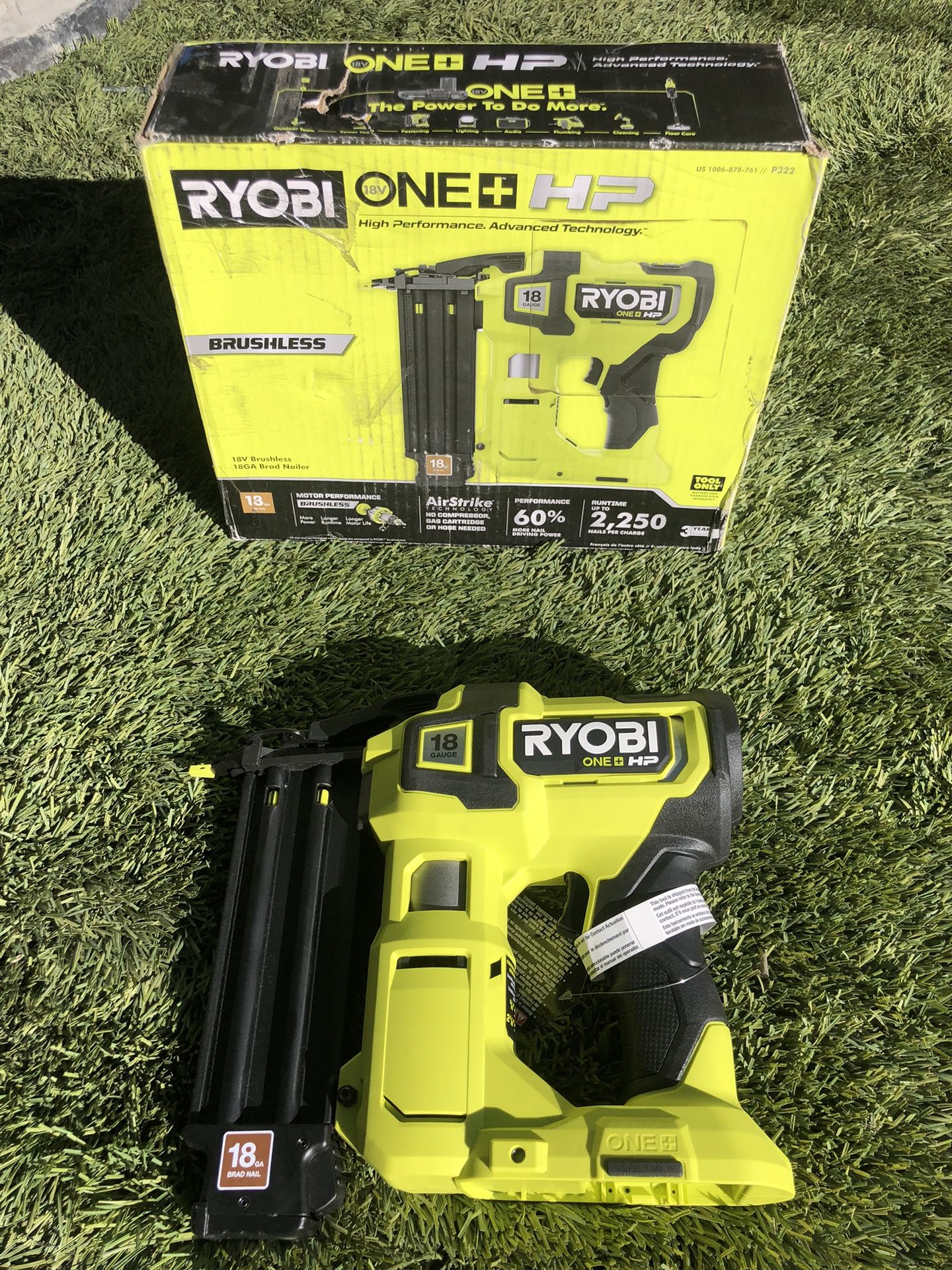 RYOBI P322 18v Brushless 18GA Brad Nailer (TOOL ONLY) $75 for Sale in ...