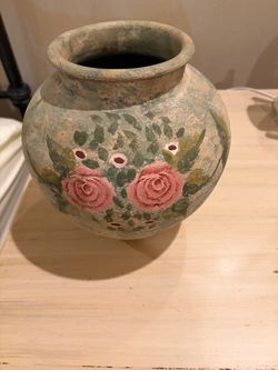 Rustic Hand-Painted Floral Ceramic Vase