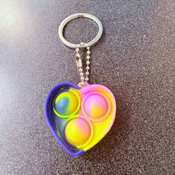 Heart Pop It Fidget Keychain – Rainbow Silicone Mini Popper