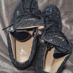 Giuseppe Zanotti Kriss high top sneakers in black glitter.