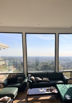 Green Leather MCM Sofa Set And Ottoman