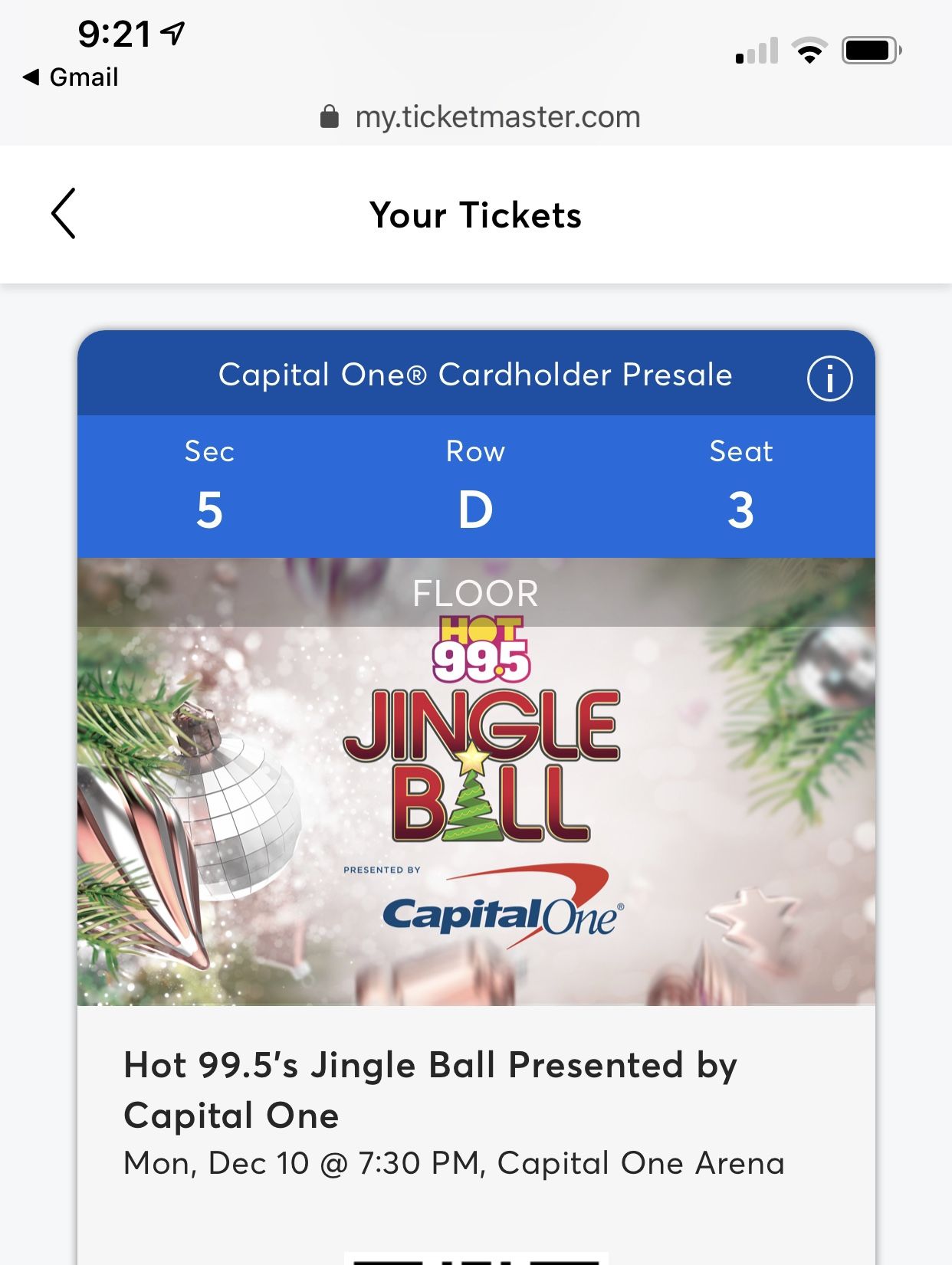 Jingle Ball Hot 99.5 Great Seats and Deal Concert! Floor seats close to stage!