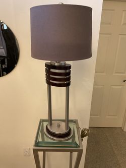 Modern style table lamp w/ shade Metal & wood