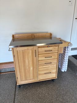 Rolling Kitchen Island Cart with Stainless Steel Top