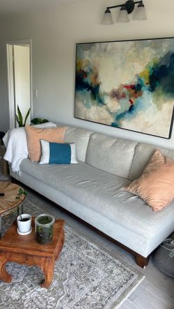 IKEA Gray Sofa Couch – Mid Century, Wood Base