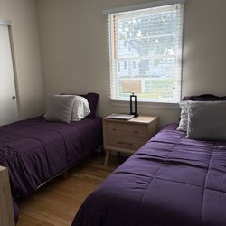 Wood 14”Twin Platform beds W/Mattress, Bedding 