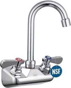 4 Inch Wall Mount Commercial Sink Faucet with 3-1/2" Gooseneck Spout | NSF  Brass, 2 Hole, 1.8 GPM