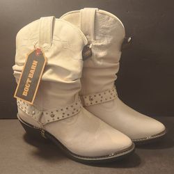 Shyanne Addie Women's White Leather Western Cowboy Boots Studded Size 8B New With Tags