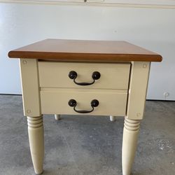 End Table, Solid Wood, $60, Cream Color With Wood Top,  25x20 1/2, 22 1/2 Tall