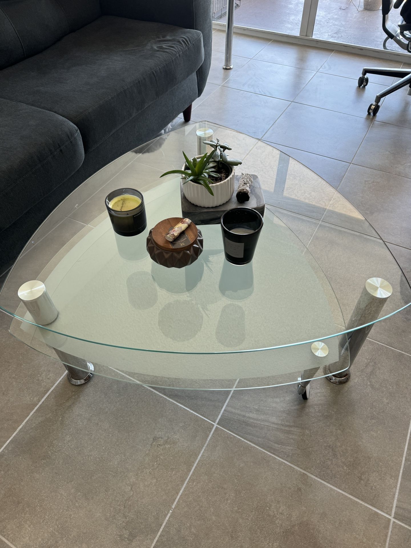 Modern Glass Coffee Table with Chrome Legs - Triangular Design
