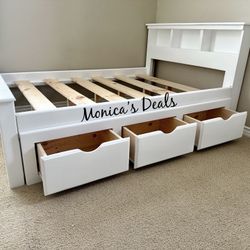 Full Solid Wood Bed Frame With 3 Drawers $500