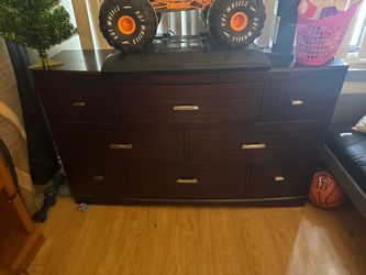 Dark Brown Wood Dresser with 8 Drawers