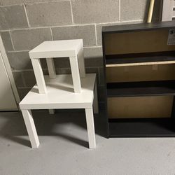 White table and chair and a black kitchen furniture