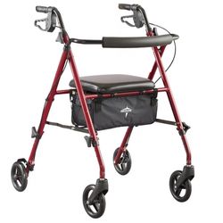 Medline Superlight Folding Aluminum Mobility Rollator Walker, Red,