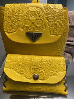 Handtooled Leather Backpack With Clutch