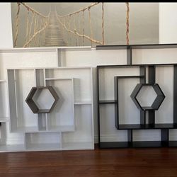 Modern Geometric Decorative Shelf / Room Divider  o  Black & White Modern Display Shelf Set