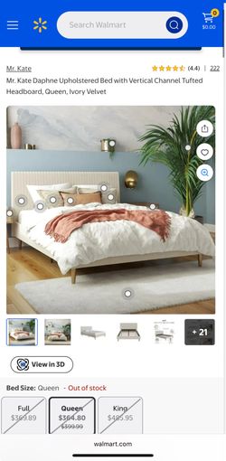 Mr. KateDaphneUpholsteredBed with Headboard and Modern Platform Frame, Queen, Ivory Velvet
