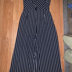 Women’s Navy and White Striped Jumpsuit Outfit size m Medium 