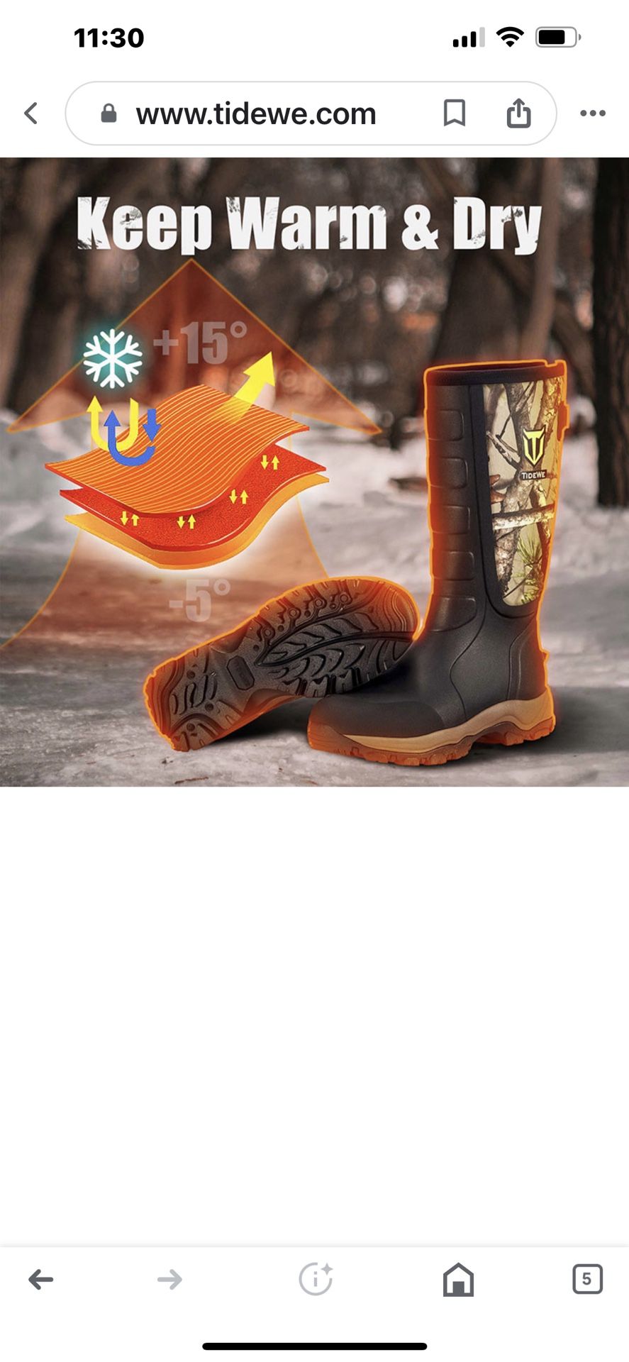 Tidewe Men Rain Boots Size 10