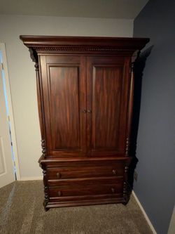 Solid Wood Traditional Armoire / Wardrobe Cabinet – Dark Cherry Finish – 2 Drawers