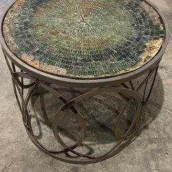 25” Round Metal & Mosaic Heavy Table - 23” Tall DIY Project AS IS 
