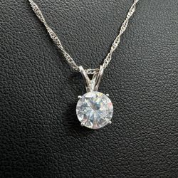 14k white gold 1 CT moissanite pendant with 17.5” chain necklace