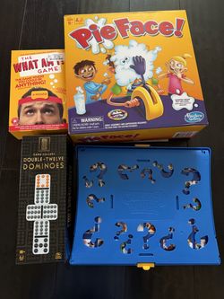Family Board Game Bundle - Guess Who?, Pie Face!, Dominoes & What Am I?