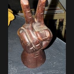 Carved Wooden Hand Peace Sign Small Figure Statue Decor