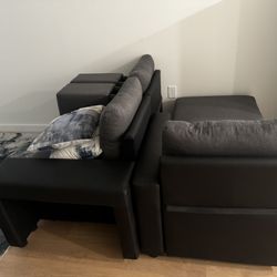 92.5” Linen Reversible Sleeper Sectional Sofa With Storage 