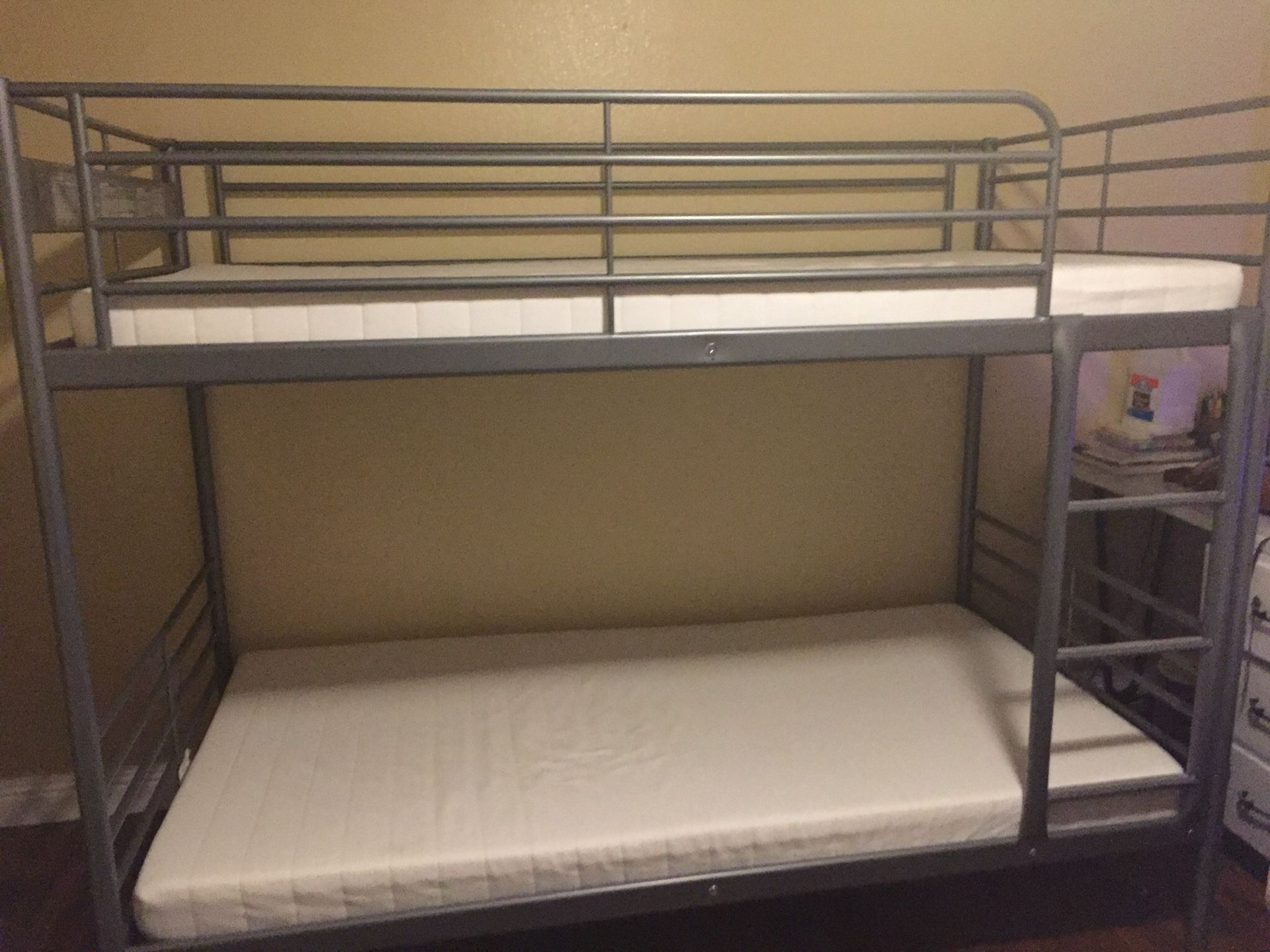 IKEA Starva twin size bunk bed frame (Metal) with Memory Foam mattresses