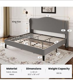 SHA CERLIN King Size Bed Frame with Curved Wingback Headboard, Soft Grey
Modern Luxury Design Velvet Platform Bed with Sturdy Wooden
