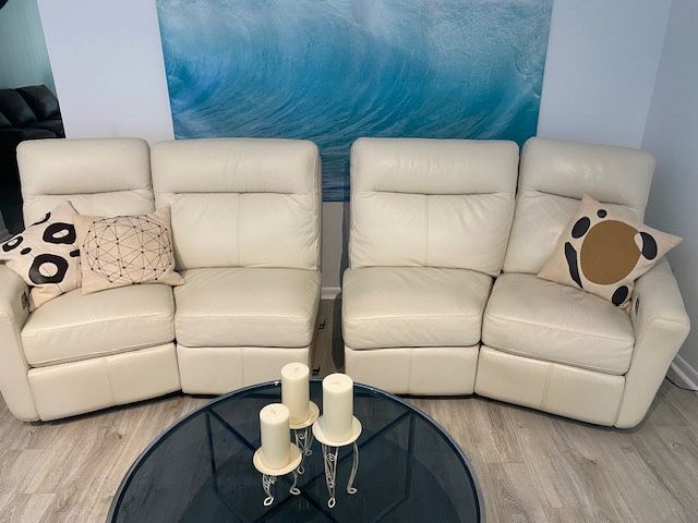 Ivory Leather Reclining Couch