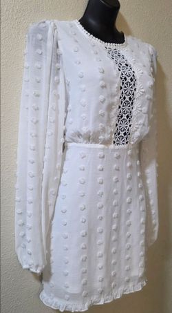 White Swiss Dot Mini Dress with Lace Detail