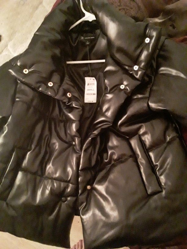 Inc Female Leather Winter Coat Black Size Small