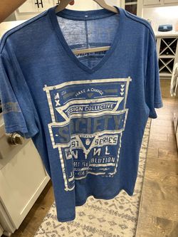 Society Supply Co. Blue Graphic V-Neck Tee