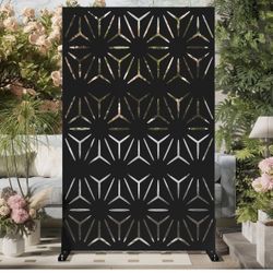 New -Metal Privacy Screen Outdoor 72" H×44" W -Black Freestanding Outdoor Privacy Panels with Stand, Decorative Fence for Patio, Deck, Balcony（Floral）