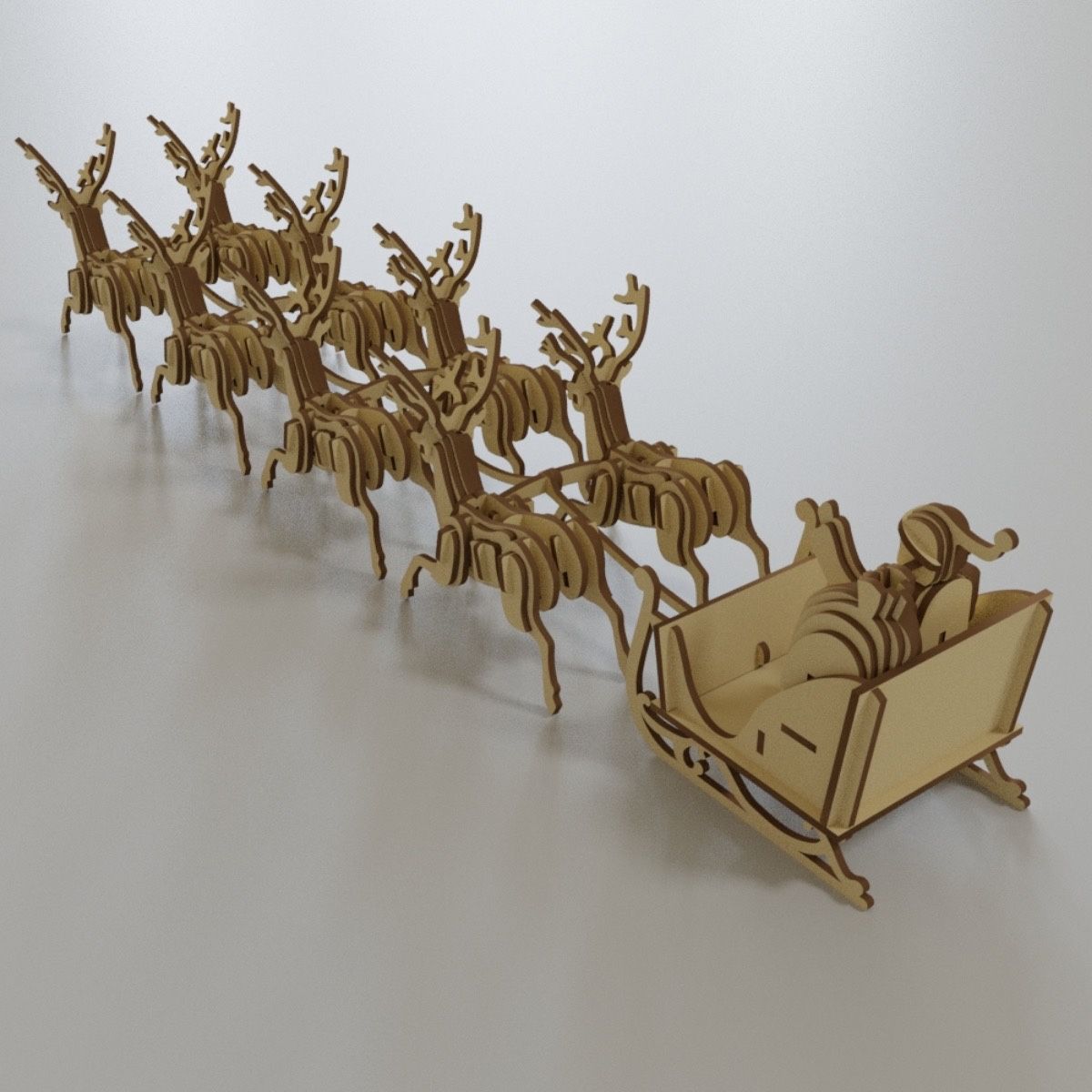 3D Puzzle Santa Sleigh & Reindeer 298 Pieces 3mm Wood 5"Hx5"Wx24"L Unopened Bag NEW