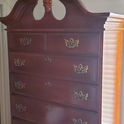 Vintage Queen Anne Style Cherry Wood Highboy Chest of Drawers