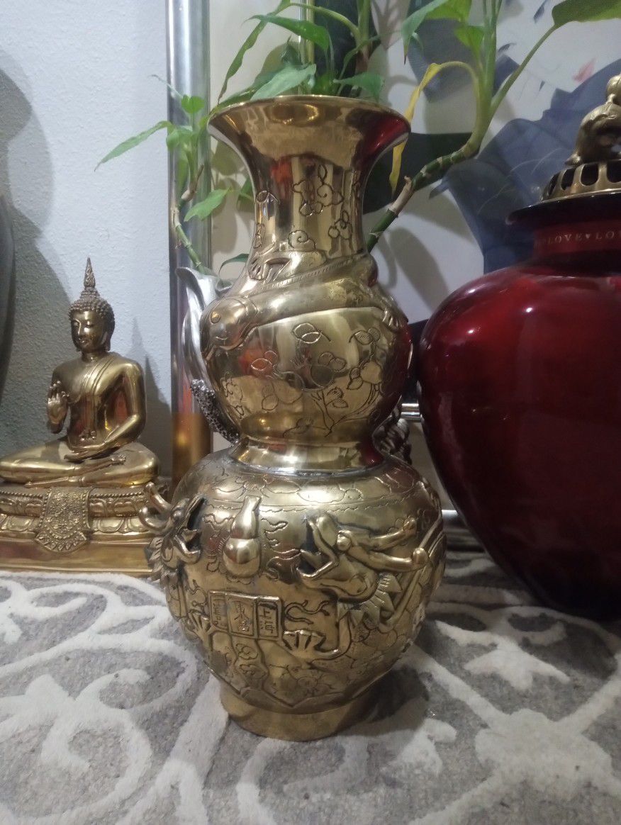 Large Hand Made Chinese Brass Vase 
