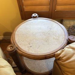 Beautiful Vintage Round Side Table w/ Solid Wood Featuring a Stone Top - 30”D x 26” -Originally $1299.  