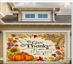 Thanksgiving Give Thanks Garage Door Banner 13x6ft Pumpkin Cornucopia Harvest Decor Outdoor Indoor Photo Background Mural Decorations Party Backdrop F