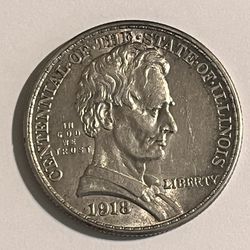 Silver 1918 Illinois Commemorative Half Dollar Coin