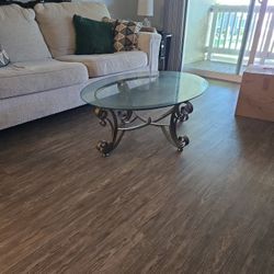 Oval Glass and Metal Coffee Table