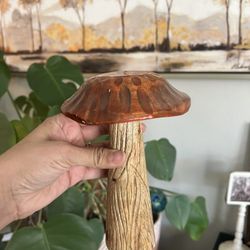 Ceramic Wood Mushroom Art Sculpture 9in