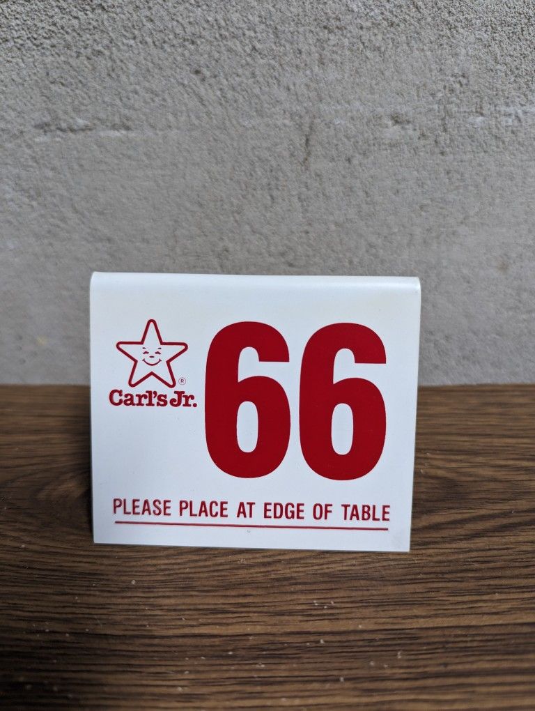 Carl's Jr Vintage Original Number 66 Table Tent Sign Classic Cars