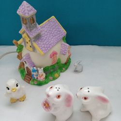 Kids Easter Ceramic Night Lamp With Bunnies