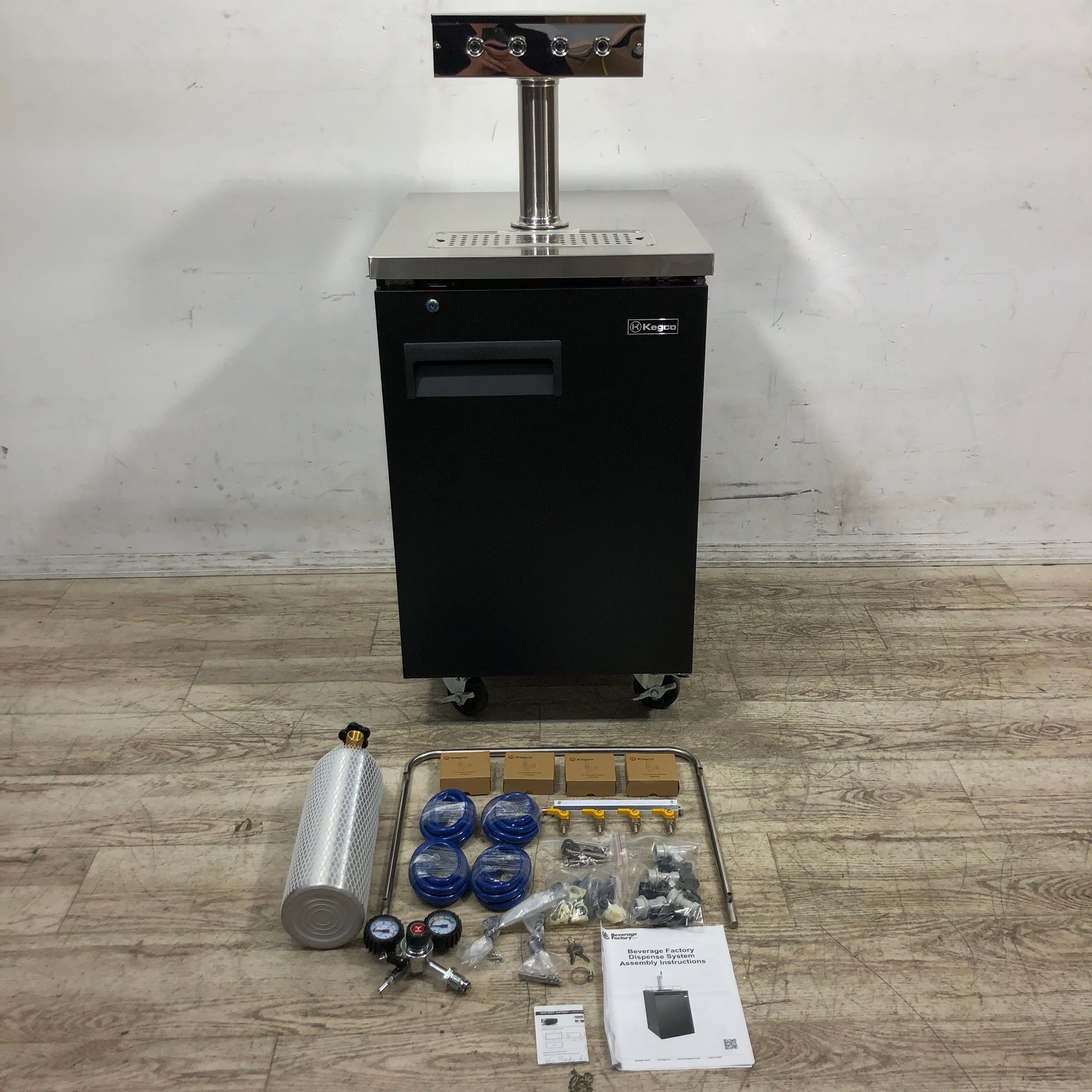 Kegco Four Faucet Commercial Direct Draw Beer Dispenser, Keg Cooler