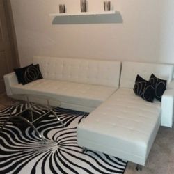 New white leather modern futon sofa bed
