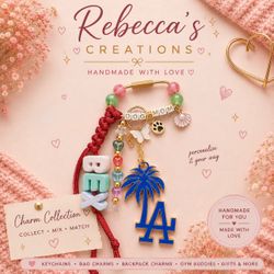 Handmade Custom Charm Keychain with Letter Beads