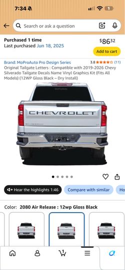 Silverado 1500, 2025 tailgate letters